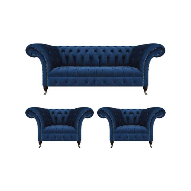 JVmoebel Chesterfield-Sofa Wohnzimmer Set 3tlg Luxus Garnitur Chesterfield günstig online kaufen