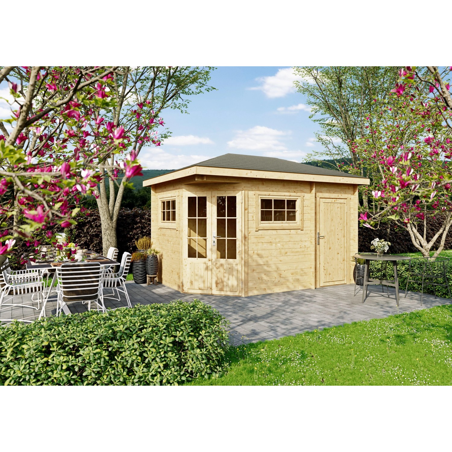 Fjordholz 5-Eck Gartenhaus Modell Evelyn 2D Farblos Imprägniert günstig online kaufen