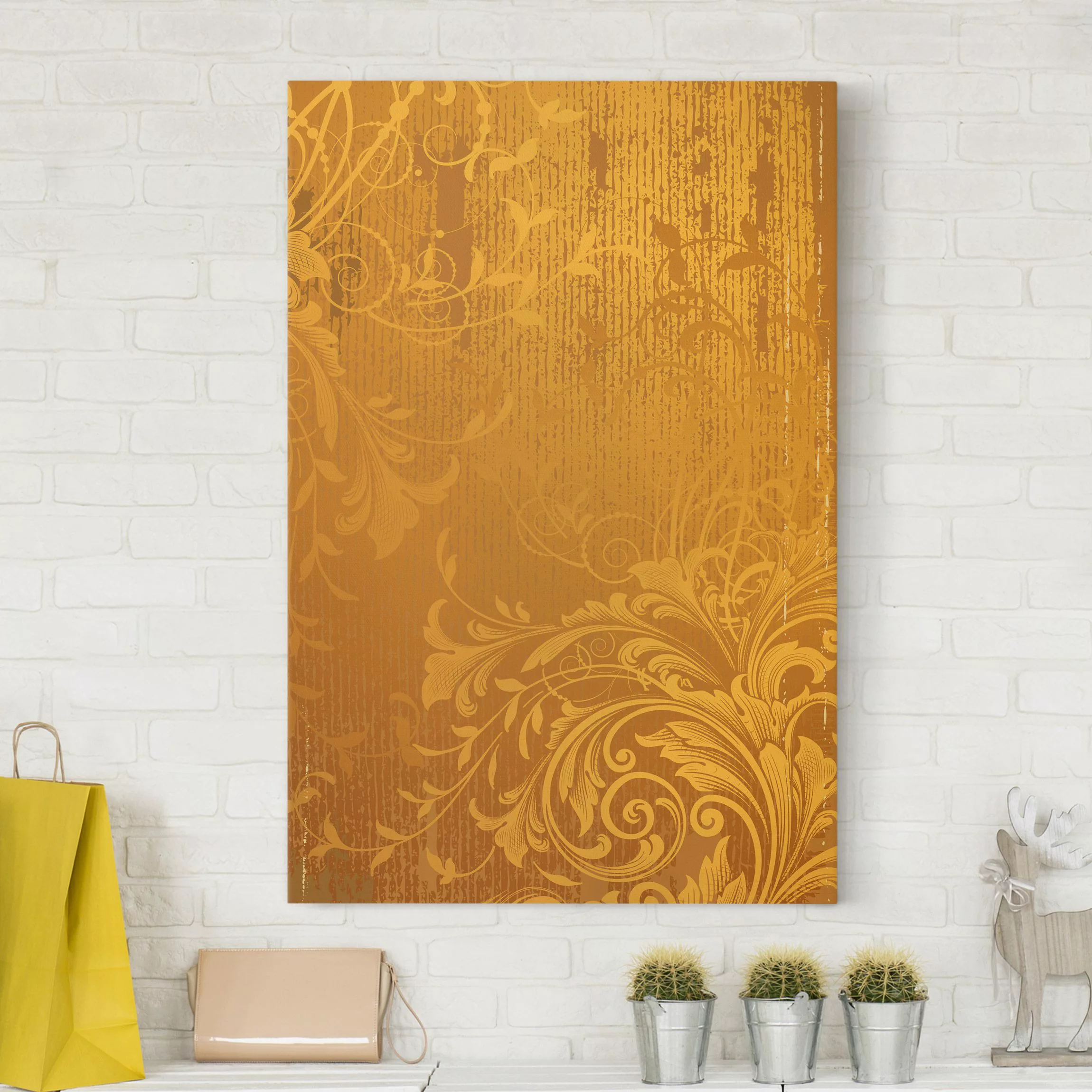 Leinwandbild Muster - Hochformat Goldene Flora günstig online kaufen