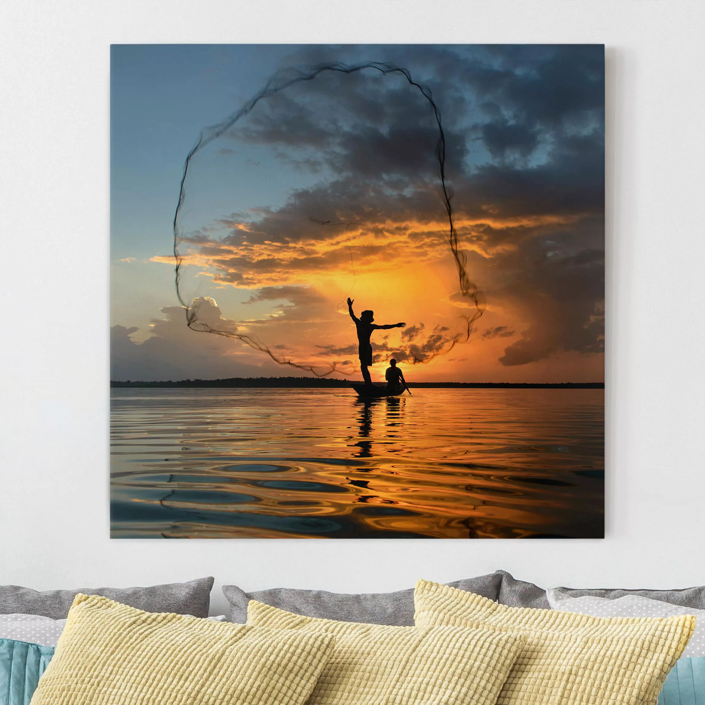 Leinwandbild Portrait - Quadrat Netz im Sonnenuntergang günstig online kaufen