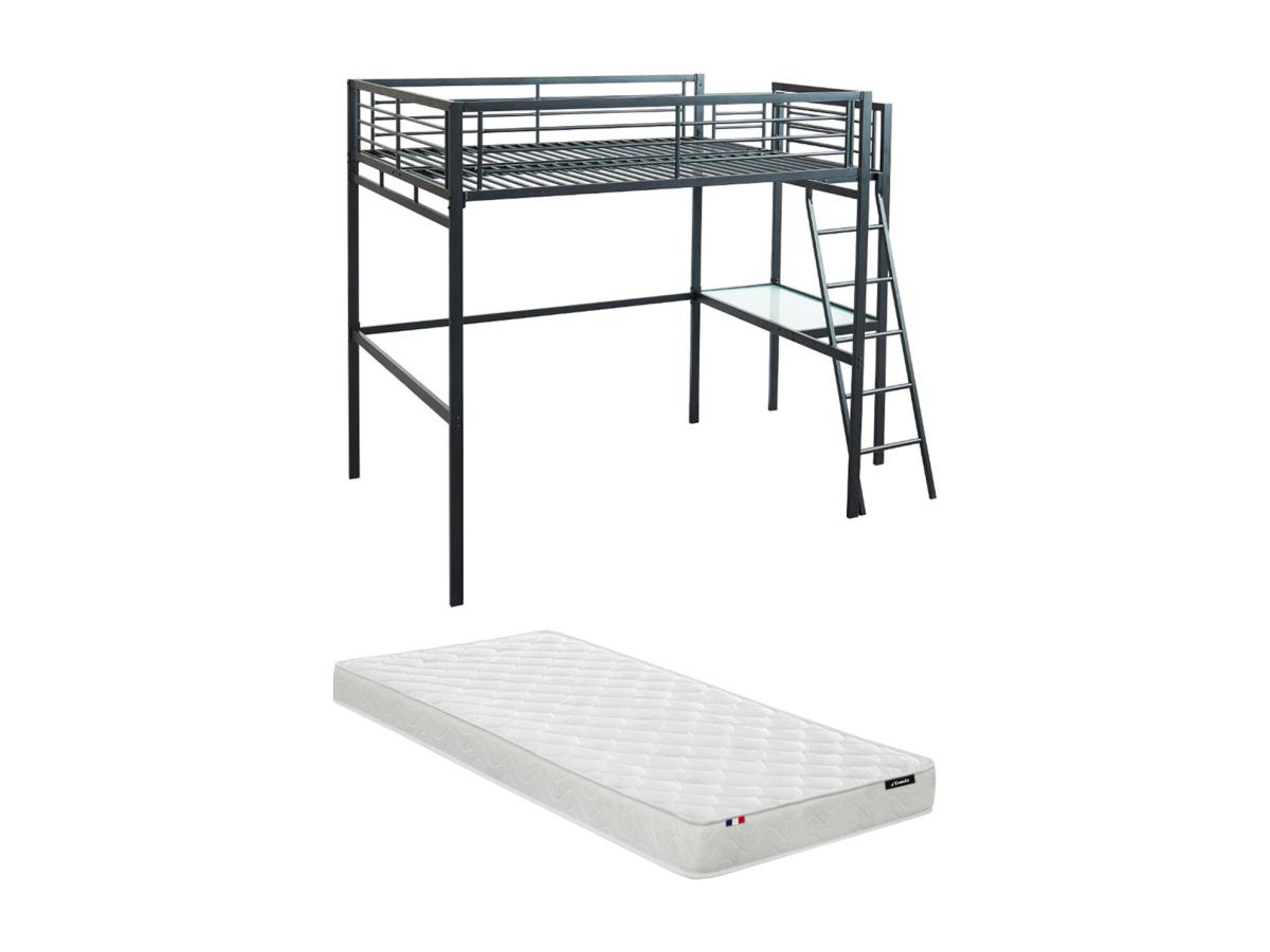 Set: Hochbett mit Schreibtisch + Matratze - 140 x 190 cm - Anthrazit - CASU günstig online kaufen