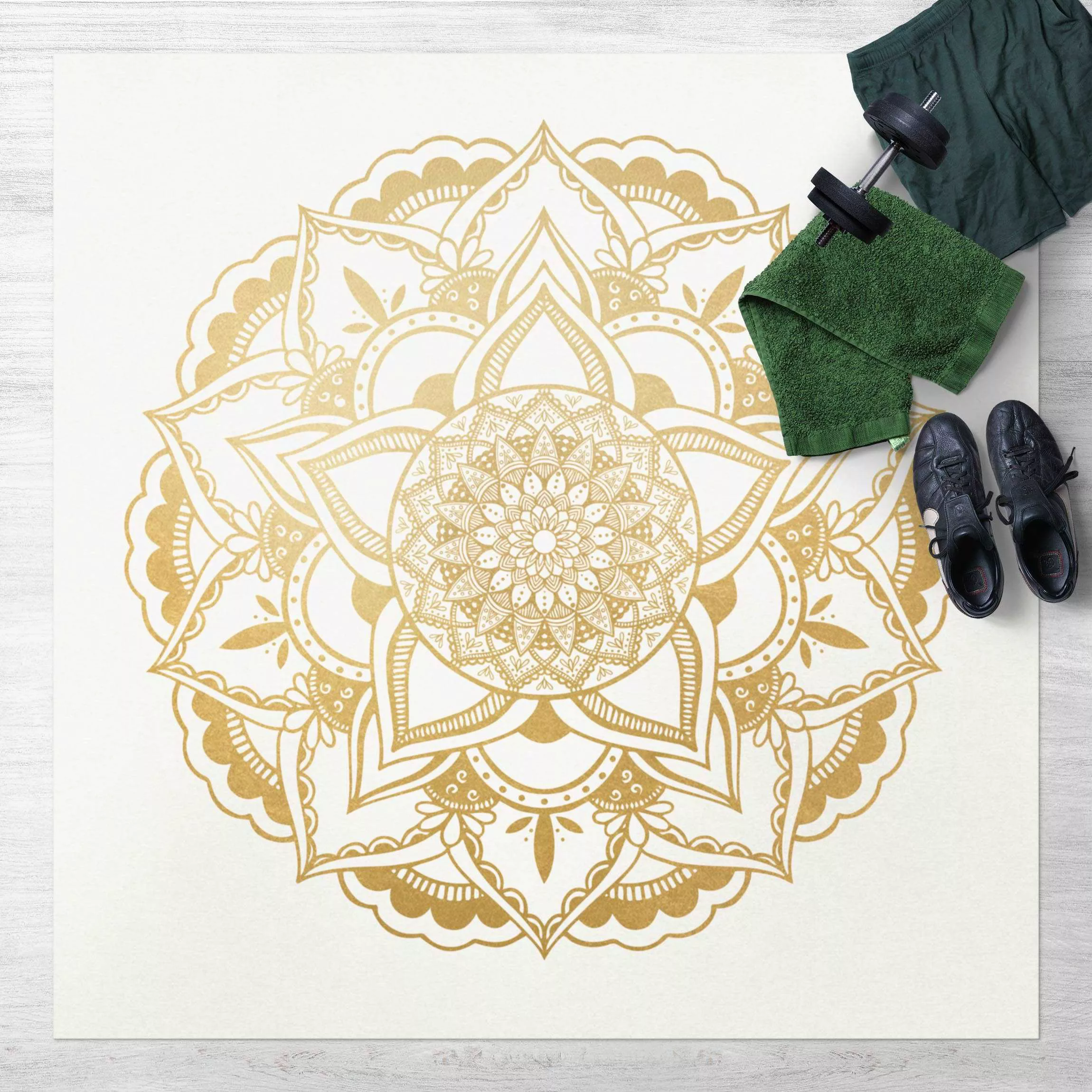 Vinyl-Teppich Mandala Blume gold weiß günstig online kaufen