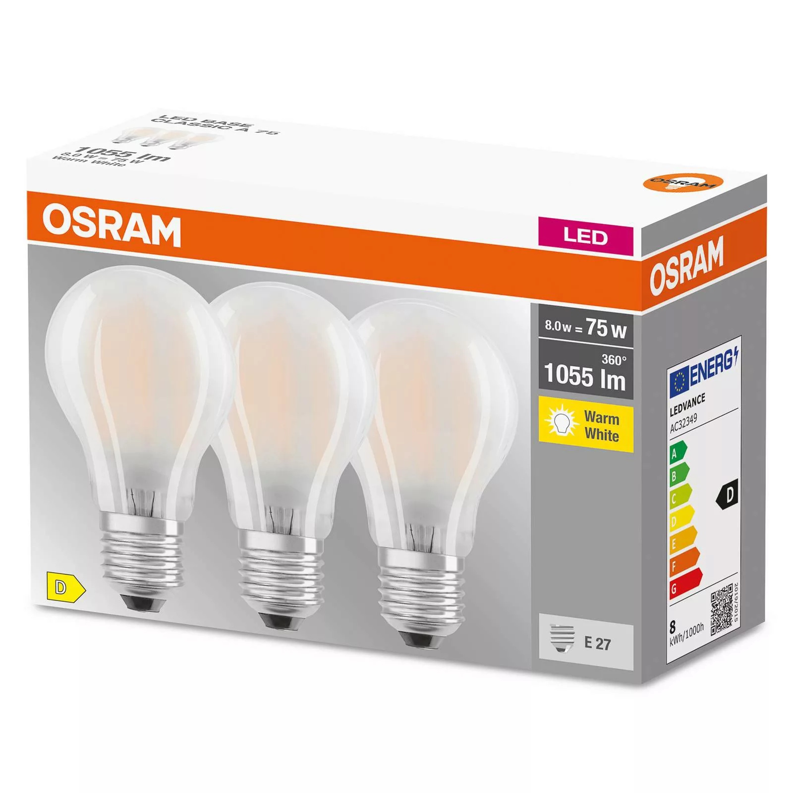 OSRAM LED-Lampe E27 Base CL A 7,5W 2.700K matt 3er günstig online kaufen