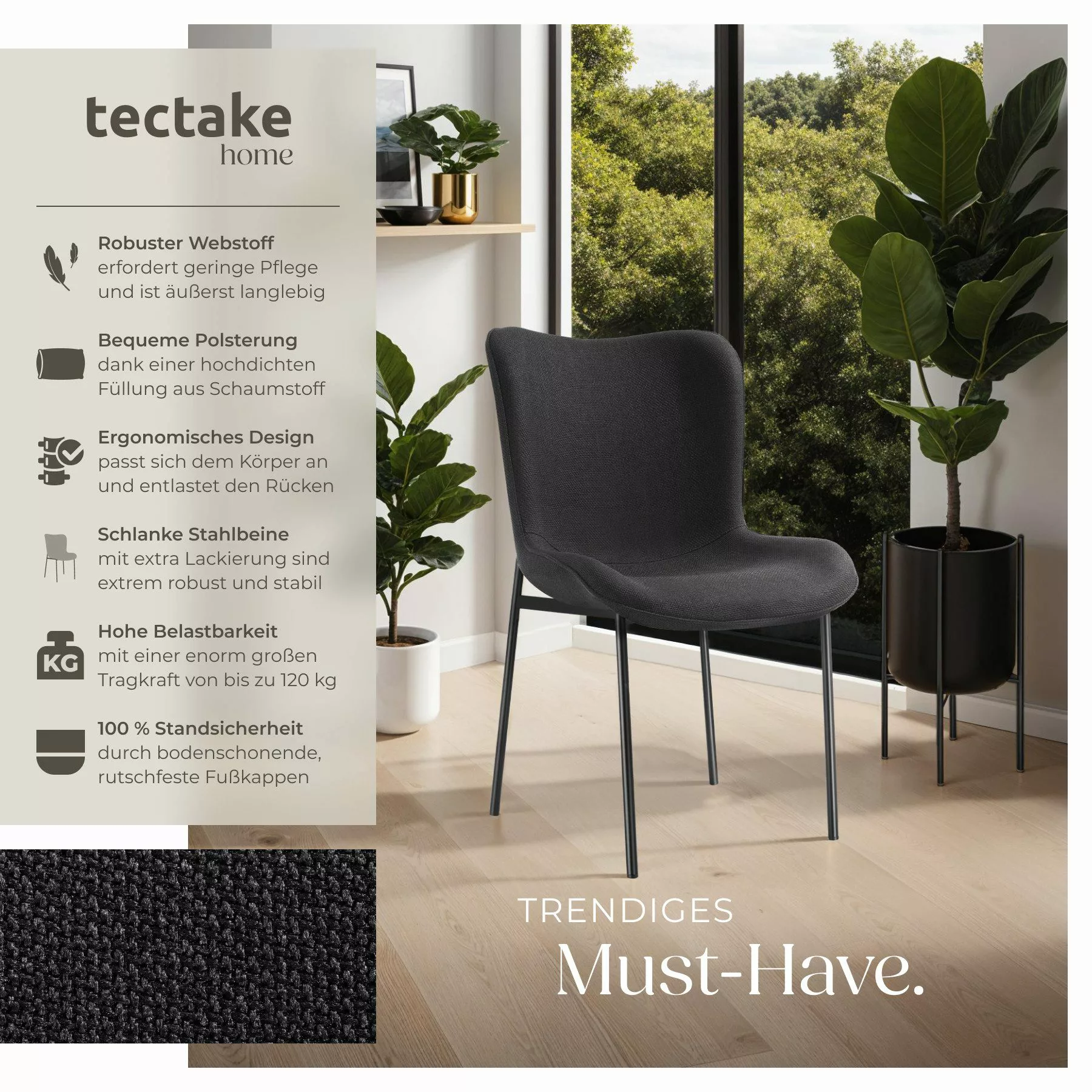 tectake Esszimmerstuhl Polsterstuhl (Set., 6 St), günstig online kaufen