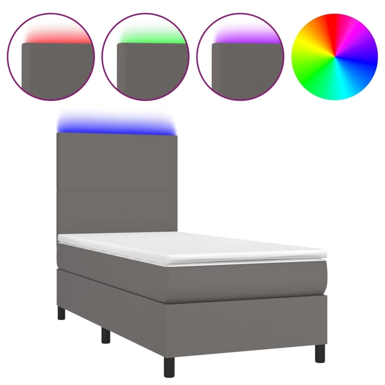 vidaXL Boxspringbett, Boxbett mit Matratze & LED Grau 90x190 cm Kunstleder günstig online kaufen