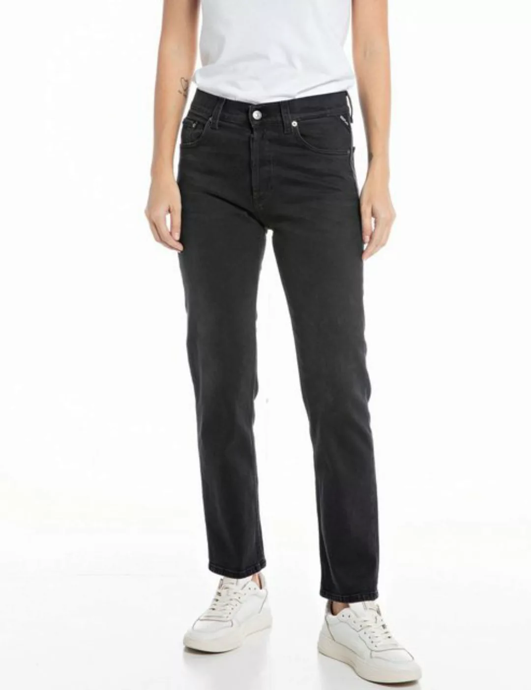 Replay Damen Jeans MAIJKE STRAIGHT - Straight Fit - Schwarz - Black Denim günstig online kaufen