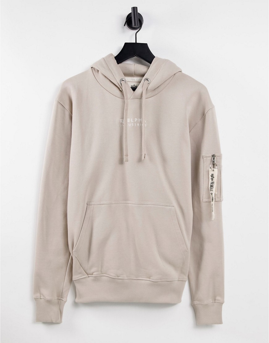 Alpha Industries – Organics – Kapuzenpullover in Beige mit mittiger Logosti günstig online kaufen