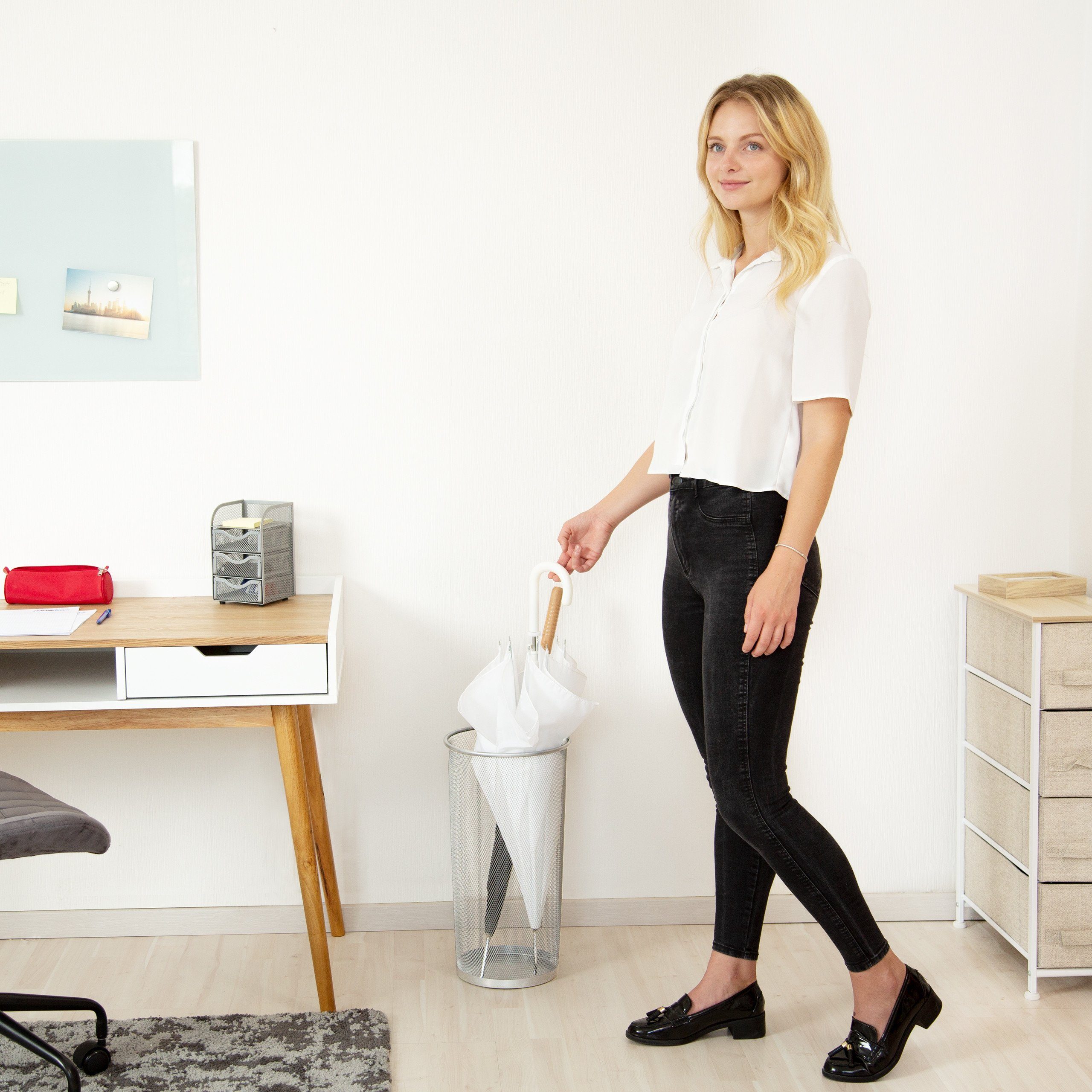 relaxdays Schirmständer Drahtgeflecht, Schwarz günstig online kaufen