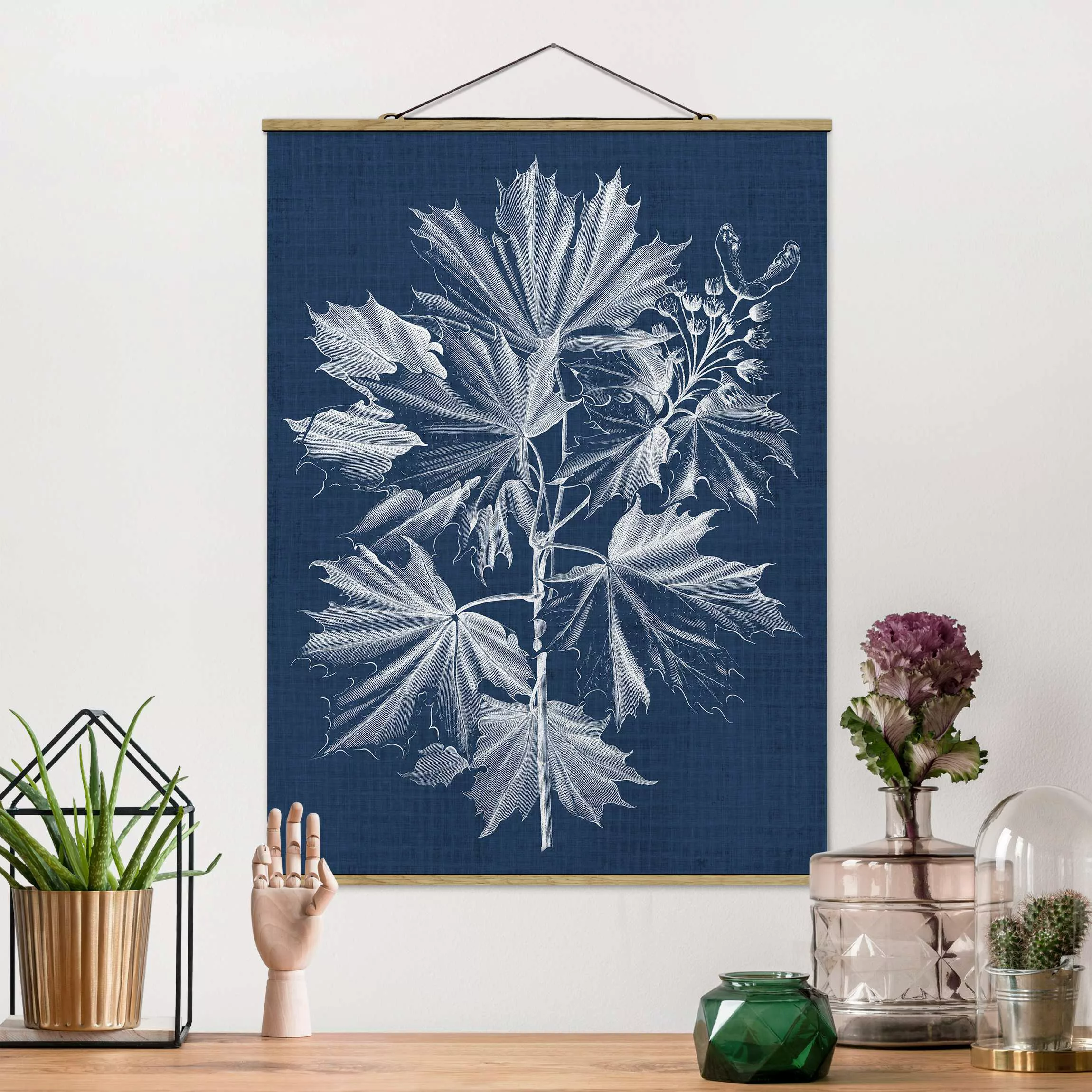 Stoffbild Blumen mit Posterleisten - Hochformat Denim Pflanzenstudie V günstig online kaufen