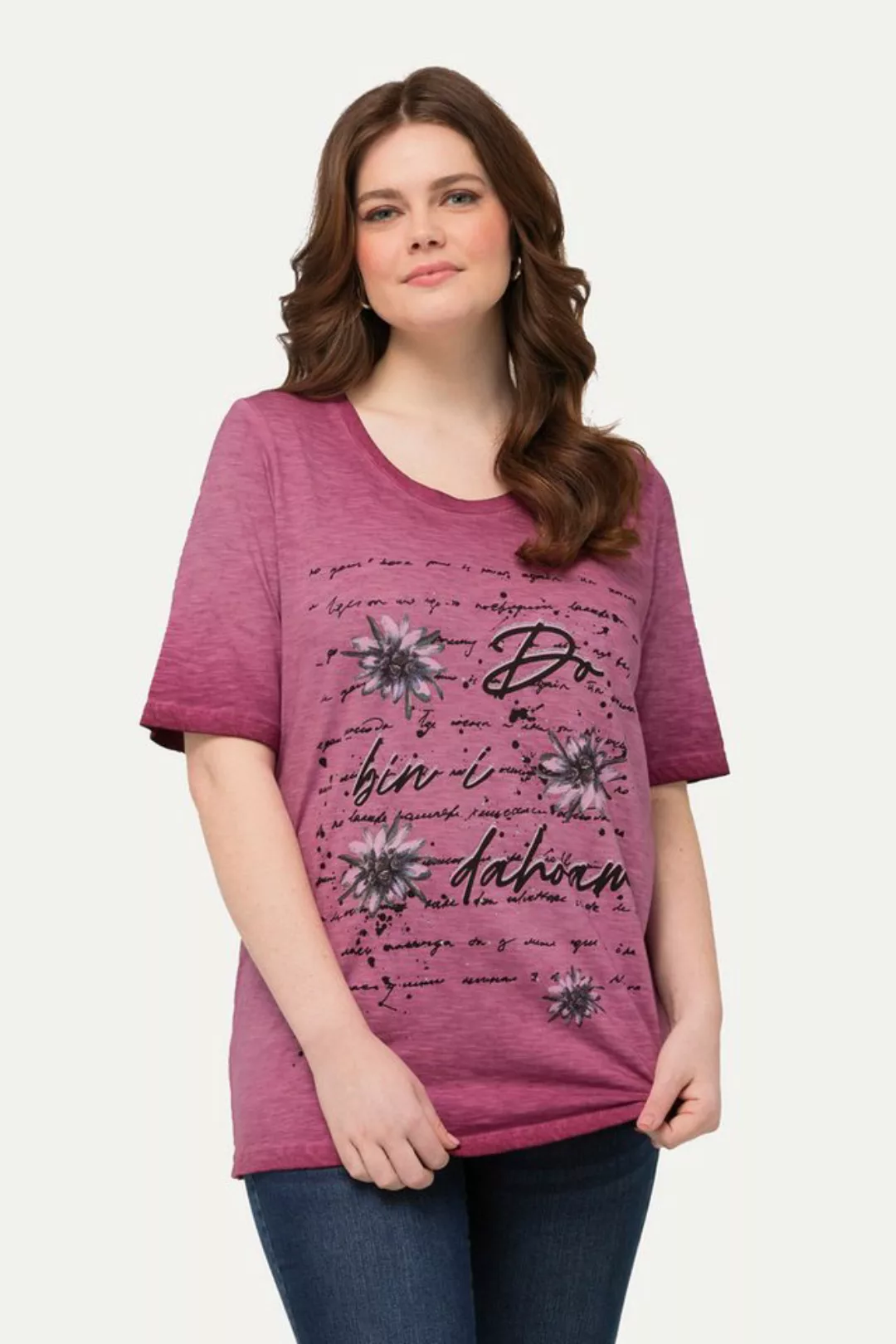 Ulla Popken Rundhalsshirt T-Shirt Edelweiß cold dyed Rundhals Halbarm günstig online kaufen