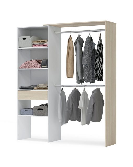 FORES HABITAT Kleiderschrank in Eiche/Weiß - 158x187x40 (BxHxT) günstig online kaufen