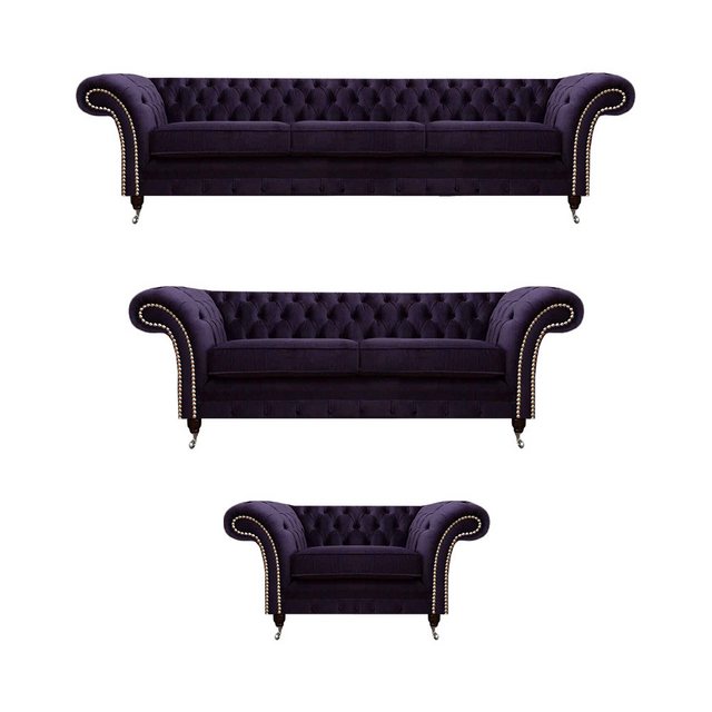 JVmoebel Chesterfield-Sofa Polstermöbel Set 3tlg Chesterfield Textilsofas S günstig online kaufen