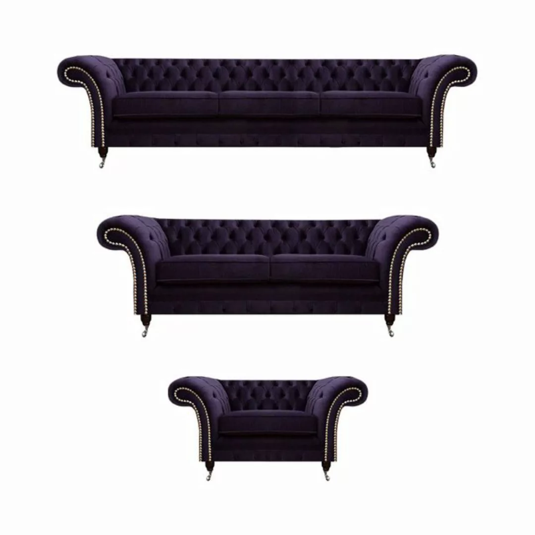 JVmoebel Chesterfield-Sofa Polstermöbel Set 3tlg Chesterfield Textilsofas S günstig online kaufen