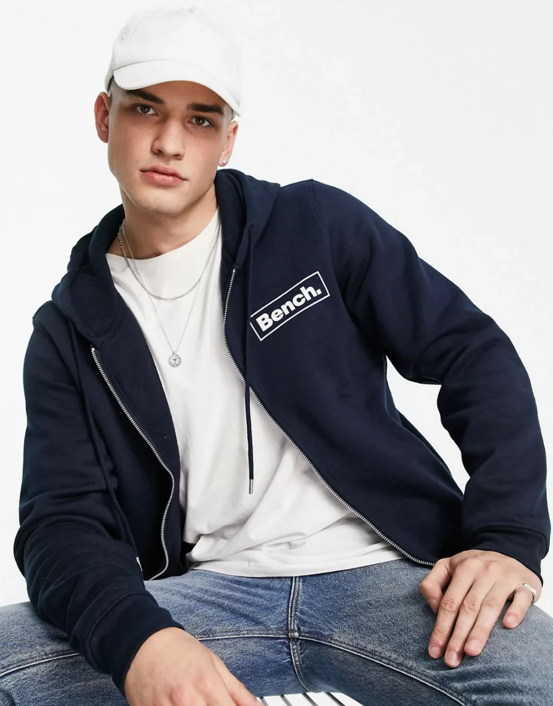 Bench – Kapuzenjacke in Marineblau mit Logo und Reißverschluss günstig online kaufen