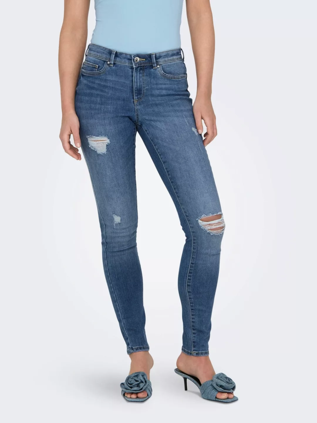 ONLY Skinny-fit-Jeans "ONLWAUW MID SK DESTROY DNM BJ210", mit Destroyed Eff günstig online kaufen