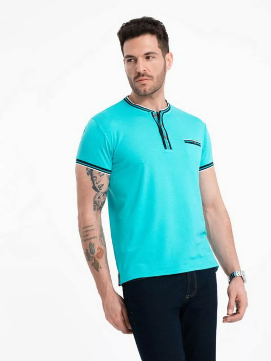 OMBRE T-Shirt Henley-T-Shirt für Männer mit dekorativen Rippenbändern günstig online kaufen