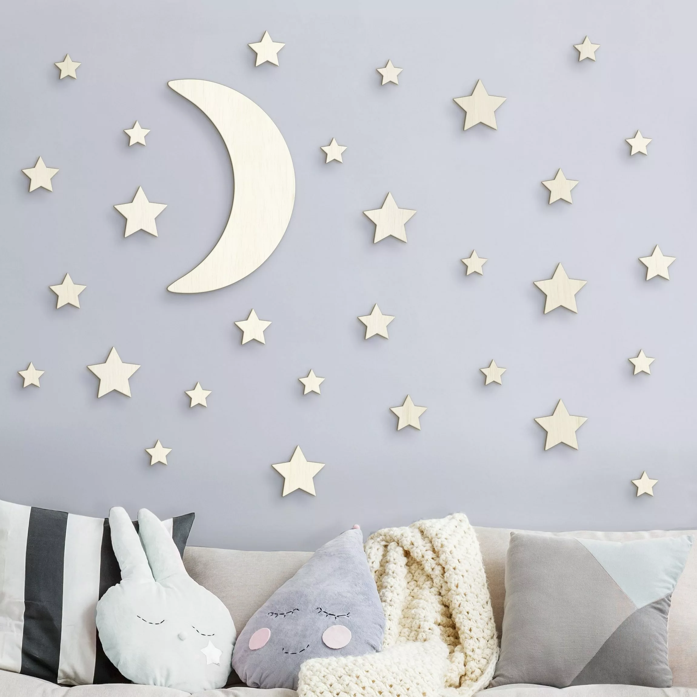 Wanddeko Holz Mond und Sterne Set günstig online kaufen