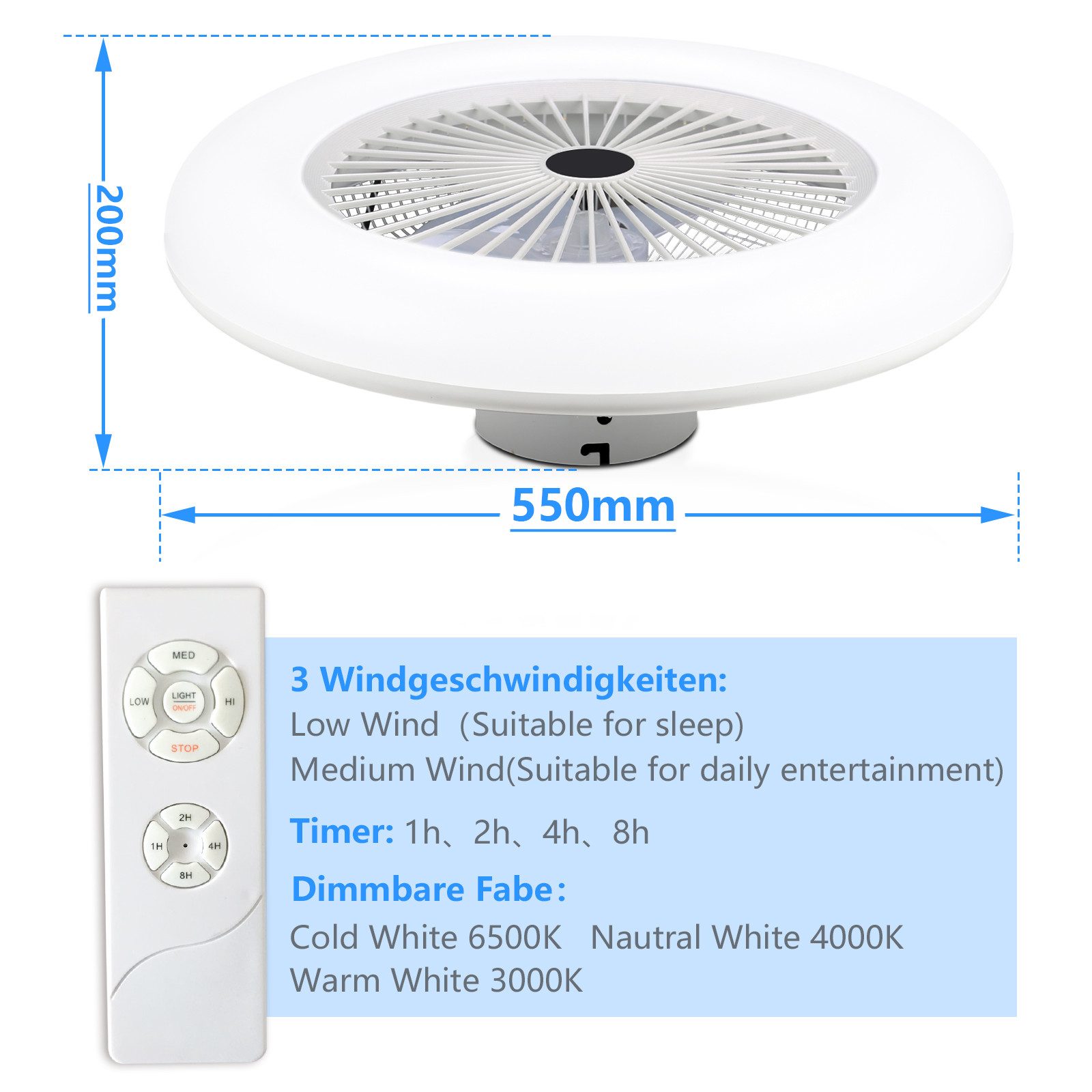 Clanmacy Deckenventilator mit Beleuchtung 80W Dimmbar, günstig online kaufen