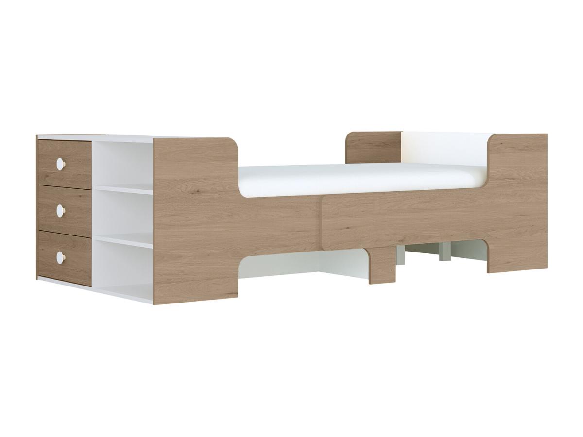 Bett mitwachsend mit Stauraum - 90 x 140/170/200 cm - Holzfarben & Weiß - G günstig online kaufen