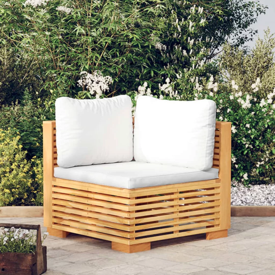 vidaXL Loungesofa Garten-Ecksofa mit Creme Kissen Massivholz Teak, 1 Teile günstig online kaufen