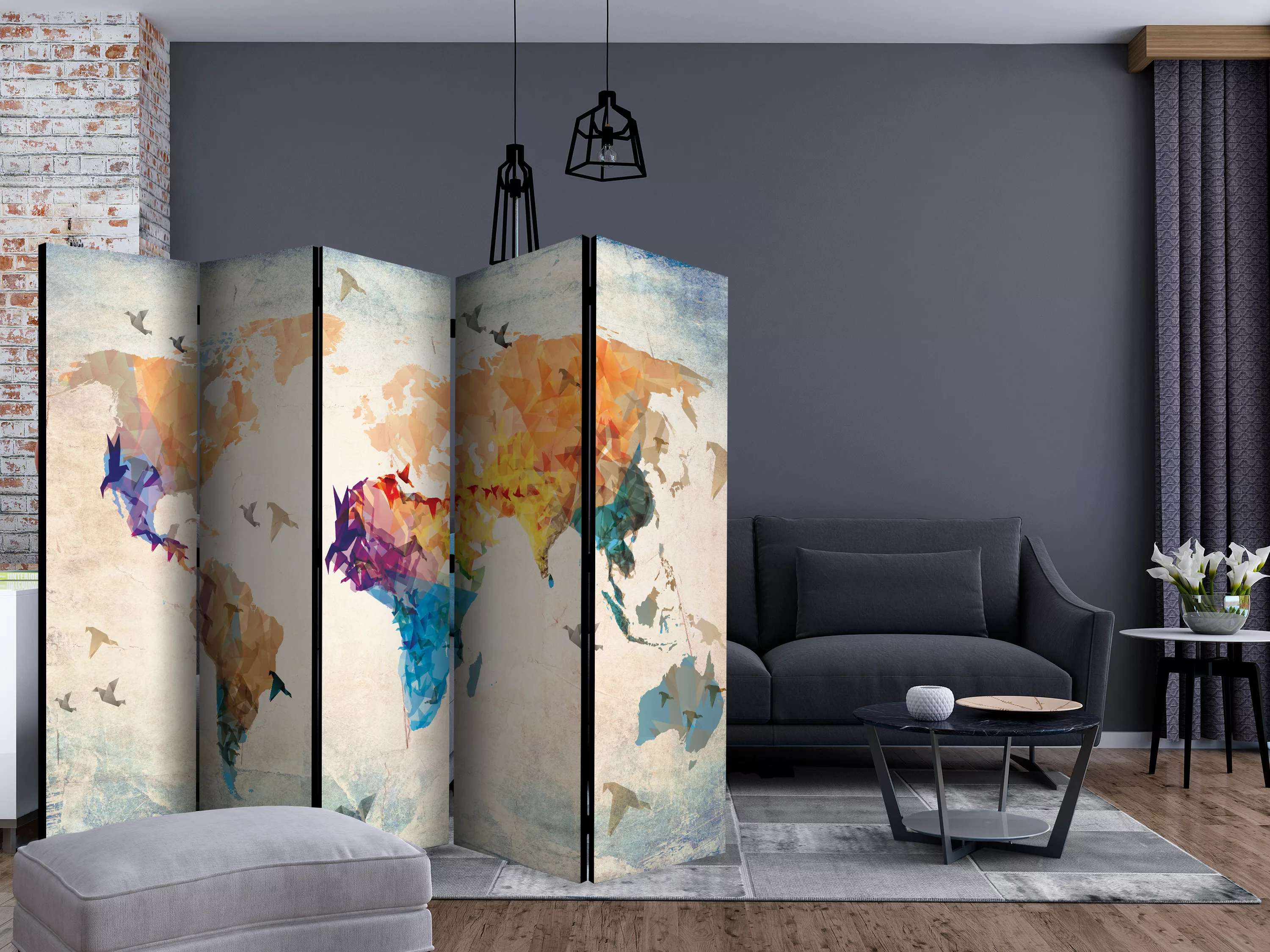 5-teiliges Paravent - Paper Birds Ii [room Dividers] günstig online kaufen