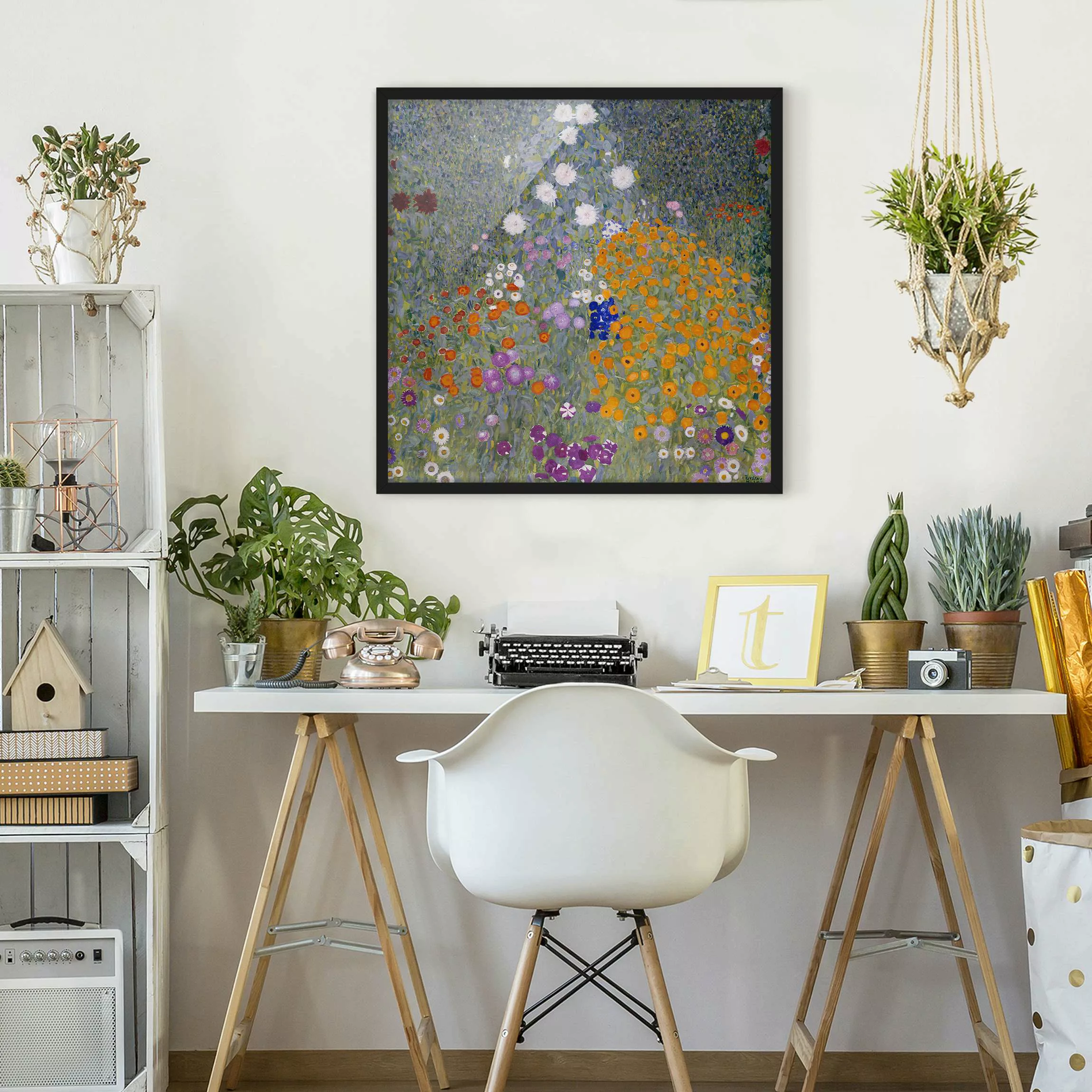 Bild mit Rahmen Kunstdruck - Quadrat Gustav Klimt - Bauerngarten günstig online kaufen
