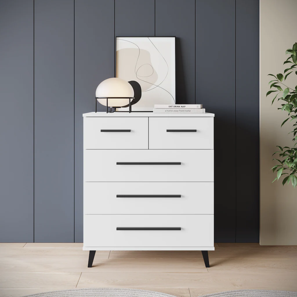 INOSIGN Sideboard "Lagos, Kommode, 5 Schubladen, schwarze Griffe & Füße", ( günstig online kaufen
