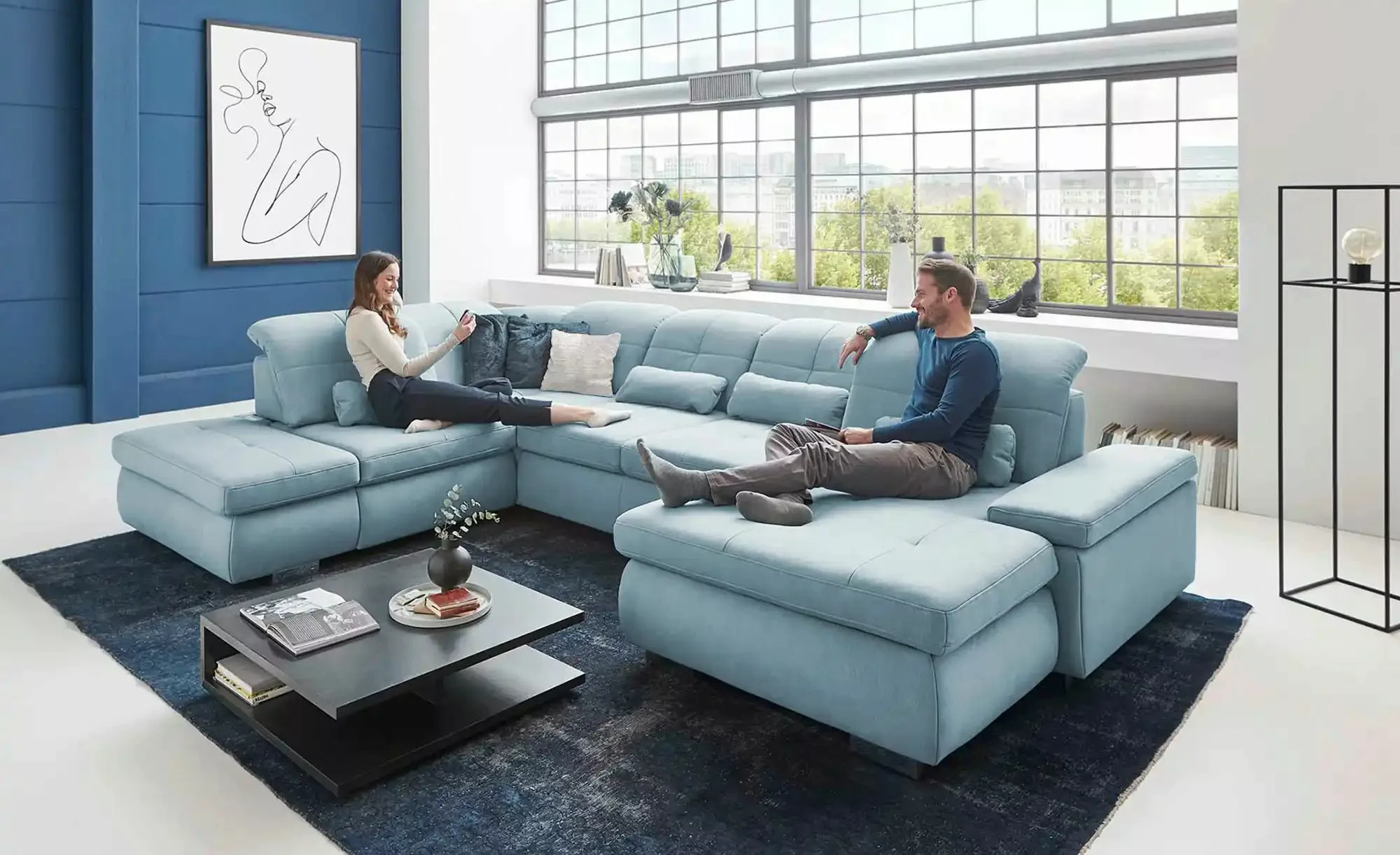 Lounge Collection Wohnlandschaft aus Mikrofaser Affair ¦ blau ¦ Maße (cm): günstig online kaufen