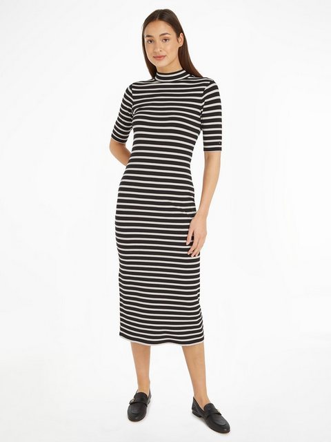 Tommy Hilfiger Jerseykleid SLIM 5X2 RIB STRIPE MIDI DRS 1/2 mit Logosticker günstig online kaufen