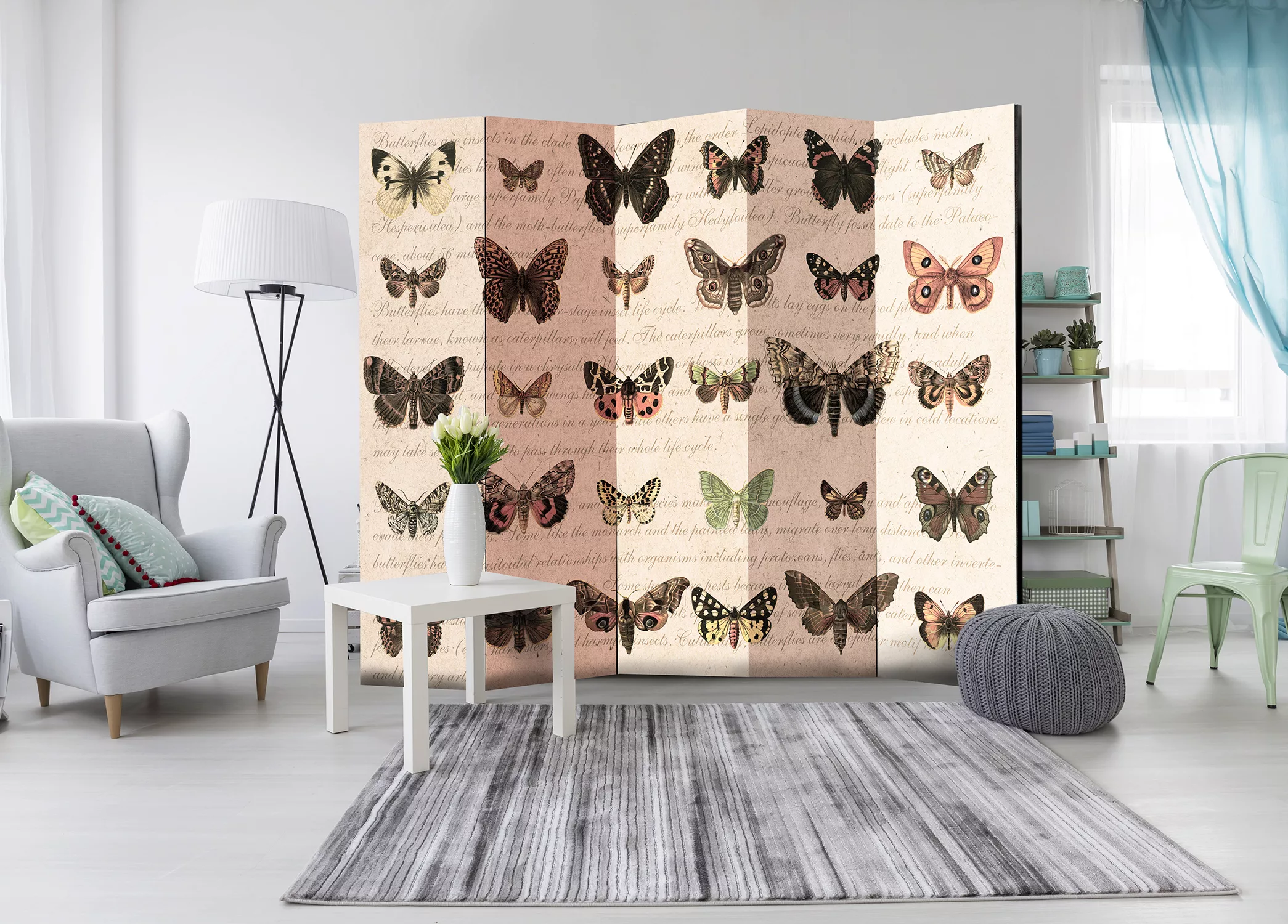 5-teiliges Paravent - Retro Style: Butterflies Ii [room Dividers] günstig online kaufen