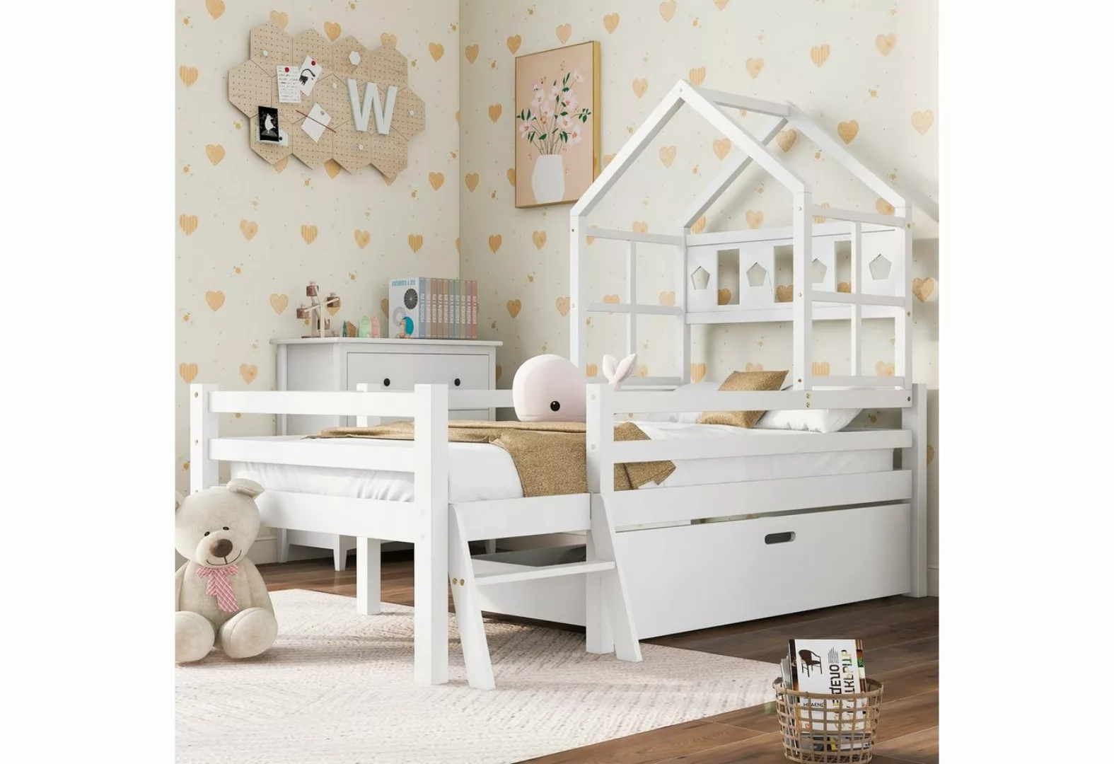 BlingBin Kinderbett Hausbett Hochbett mit Leiter und Schubladen (1-tlg., mi günstig online kaufen