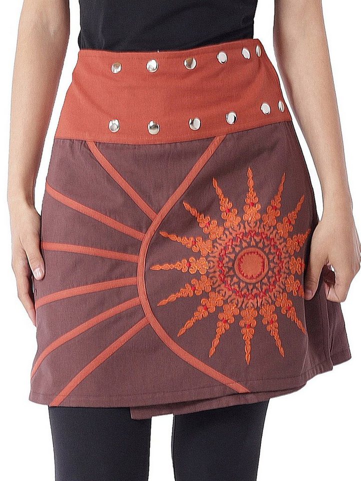 PUREWONDER Wickelrock Damen Rock mit Mandala-Blume bestickt sk193 Baumwolle günstig online kaufen