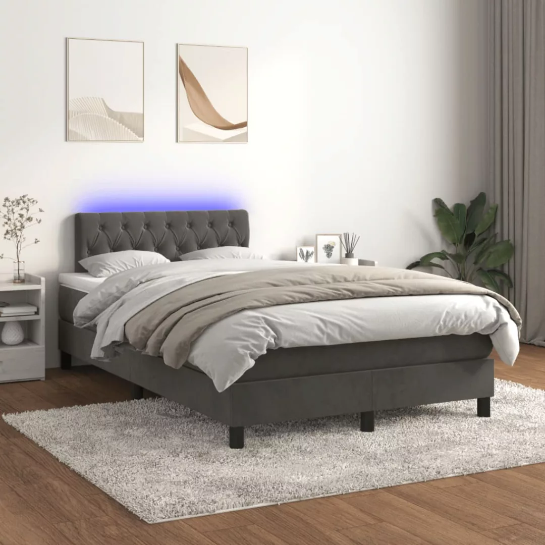 vidaXL Bettgestell Boxspringbett mit Matratze LED Dunkelgrau 120x200 cm Sam günstig online kaufen