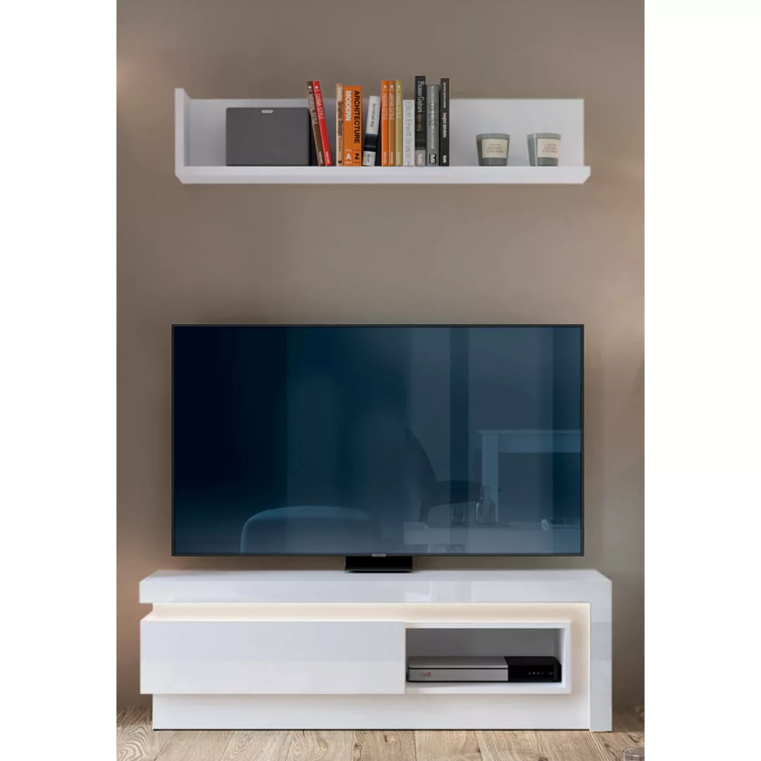 Wohnzimmer TV-Möbel Set, Lowboard & Wandboard, in weiß Hochglanz mit indire günstig online kaufen