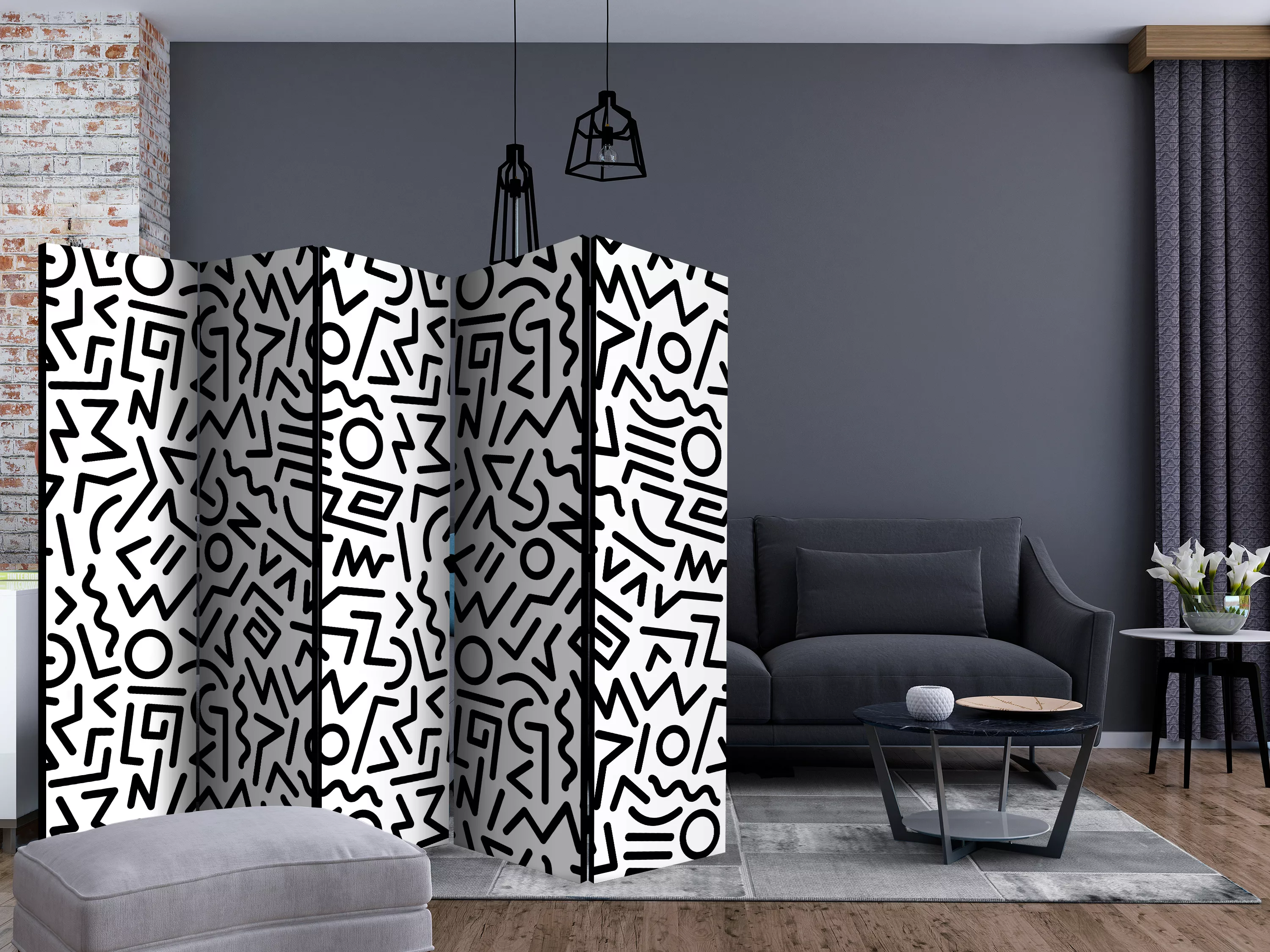 5-teiliges Paravent - Black And White Maze Ii [room Dividers] günstig online kaufen