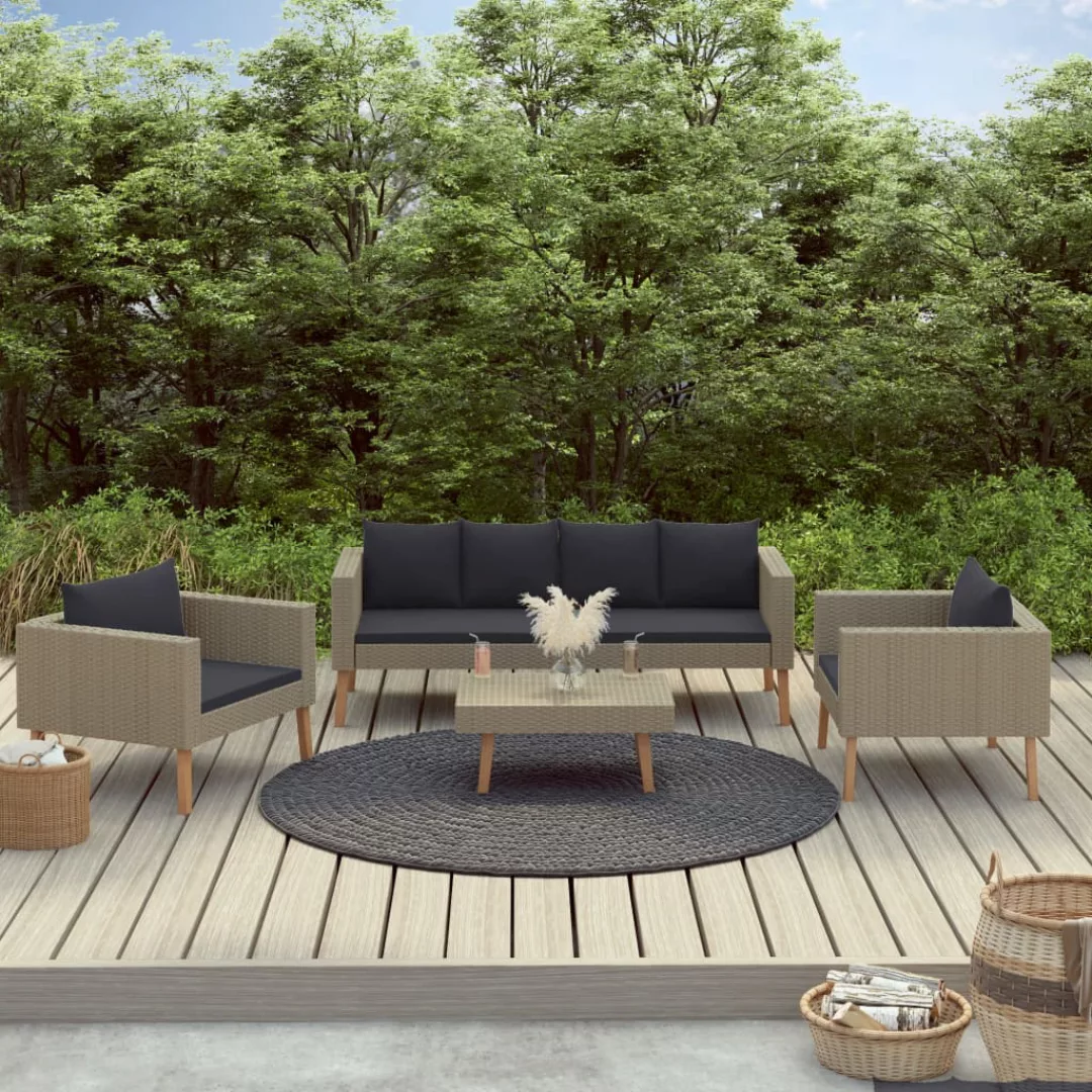 4-tlg. Garten-lounge-set Mit Auflagen Poly Rattan Beige günstig online kaufen