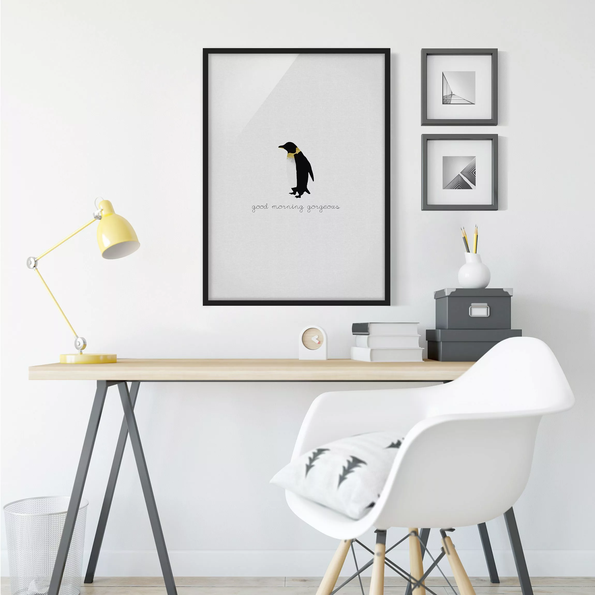 Bild mit Rahmen Pinguin Zitat Good Morning Gorgeous günstig online kaufen