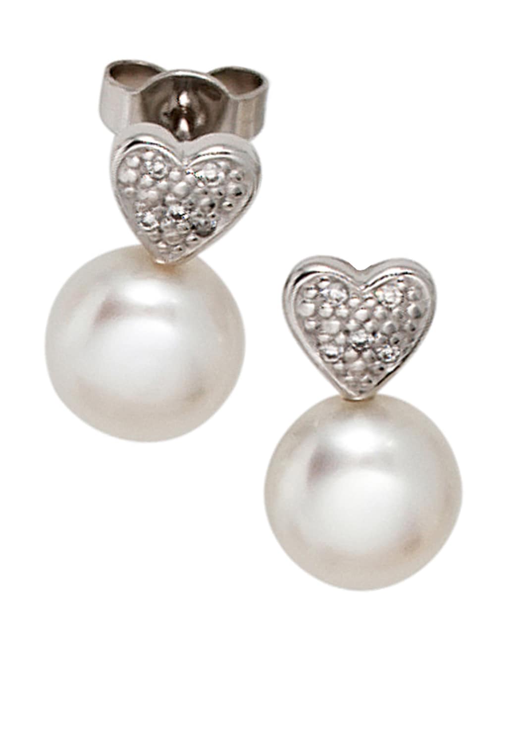 JOBO Perlenohrringe "Herz-Ohrringe mit 2 Perlen und 10 Diamanten", 585 Weiß günstig online kaufen
