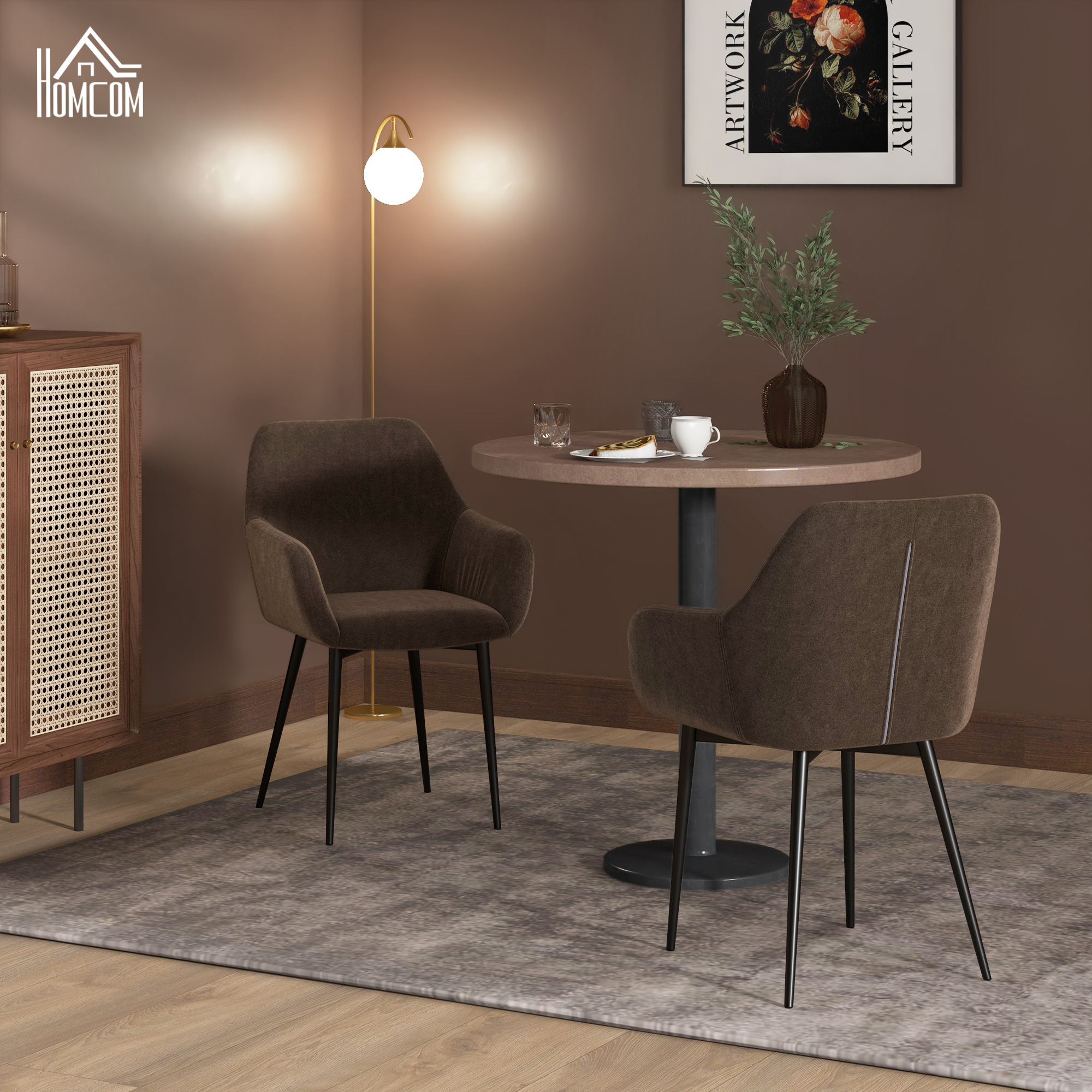 HOMCOM Set 2 Esszimmerstühle Nordischer Stil mit gepolsterten gebogenen Arm günstig online kaufen