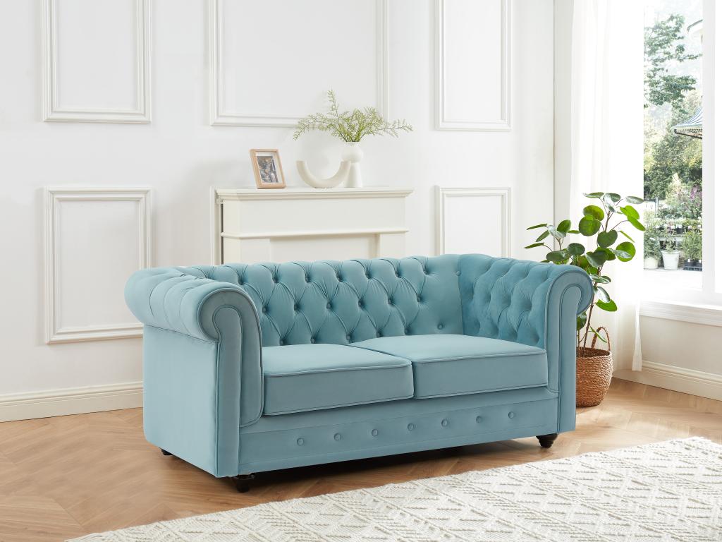 Sofa 2-Sitzer - Samt - Pastellblau - CHESTERFIELD günstig online kaufen