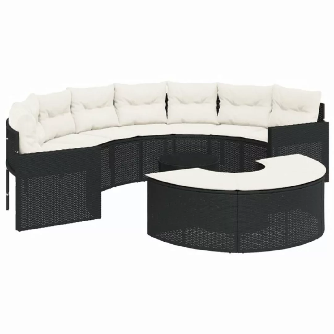 vidaXL Loungesofa 3-tlg. Garten-Sofagarnitur Halbrund Schwarz Poly-Rattan, günstig online kaufen