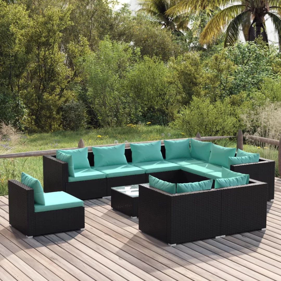 Vidaxl 10-tlg. Garten-lounge-set Mit Kissen Poly Rattan Schwarz günstig online kaufen