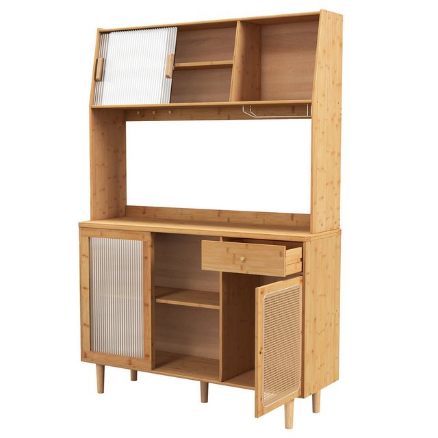 COSTWAY Küchenbuffet mit Aufsatz, Schublade & Haken, Bambus 120x35x175cm günstig online kaufen