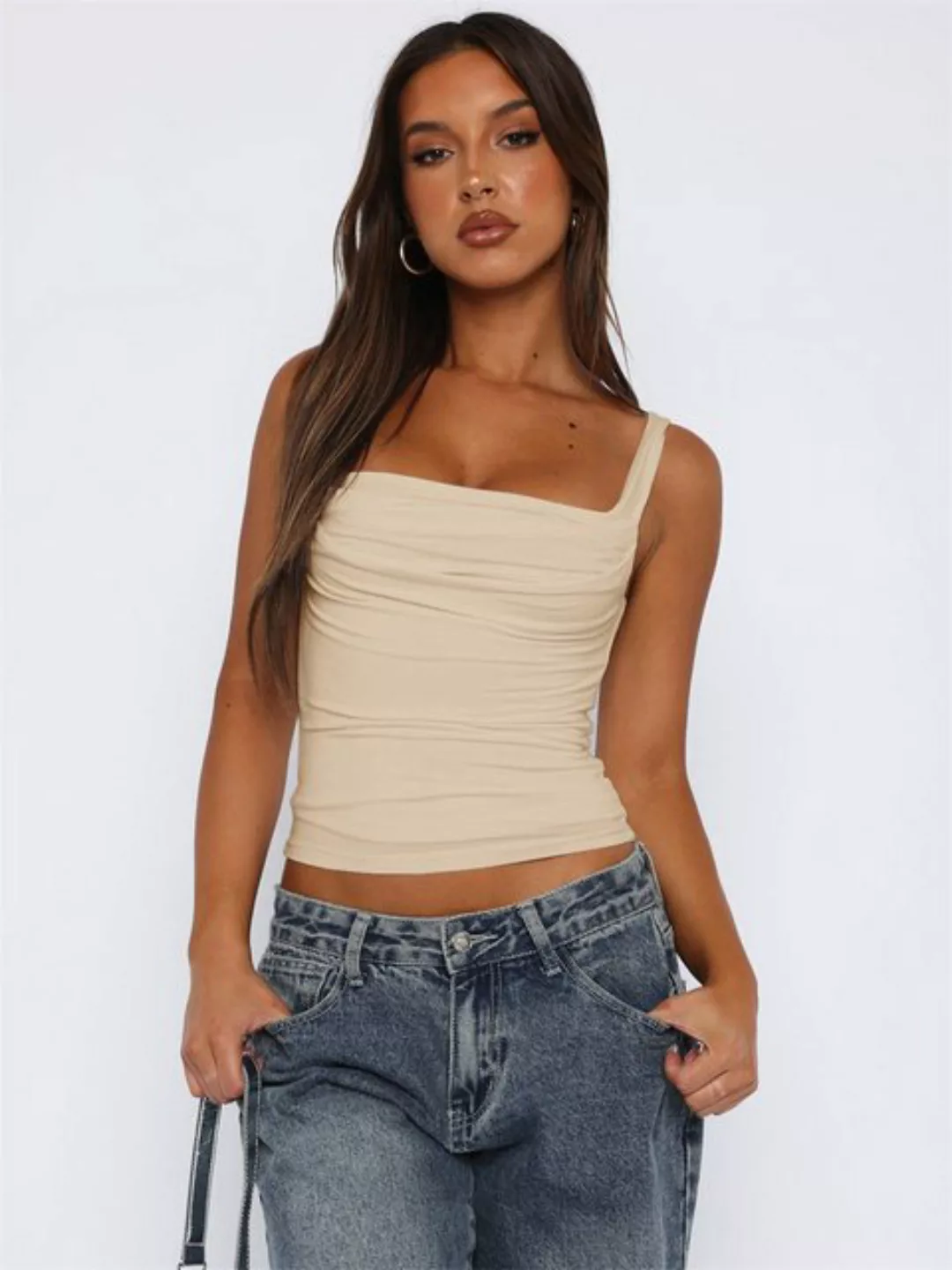 RUZU UG T-Shirt Schlankes, heißes Girl-Top mit plissiertem Rückenträger (1- günstig online kaufen