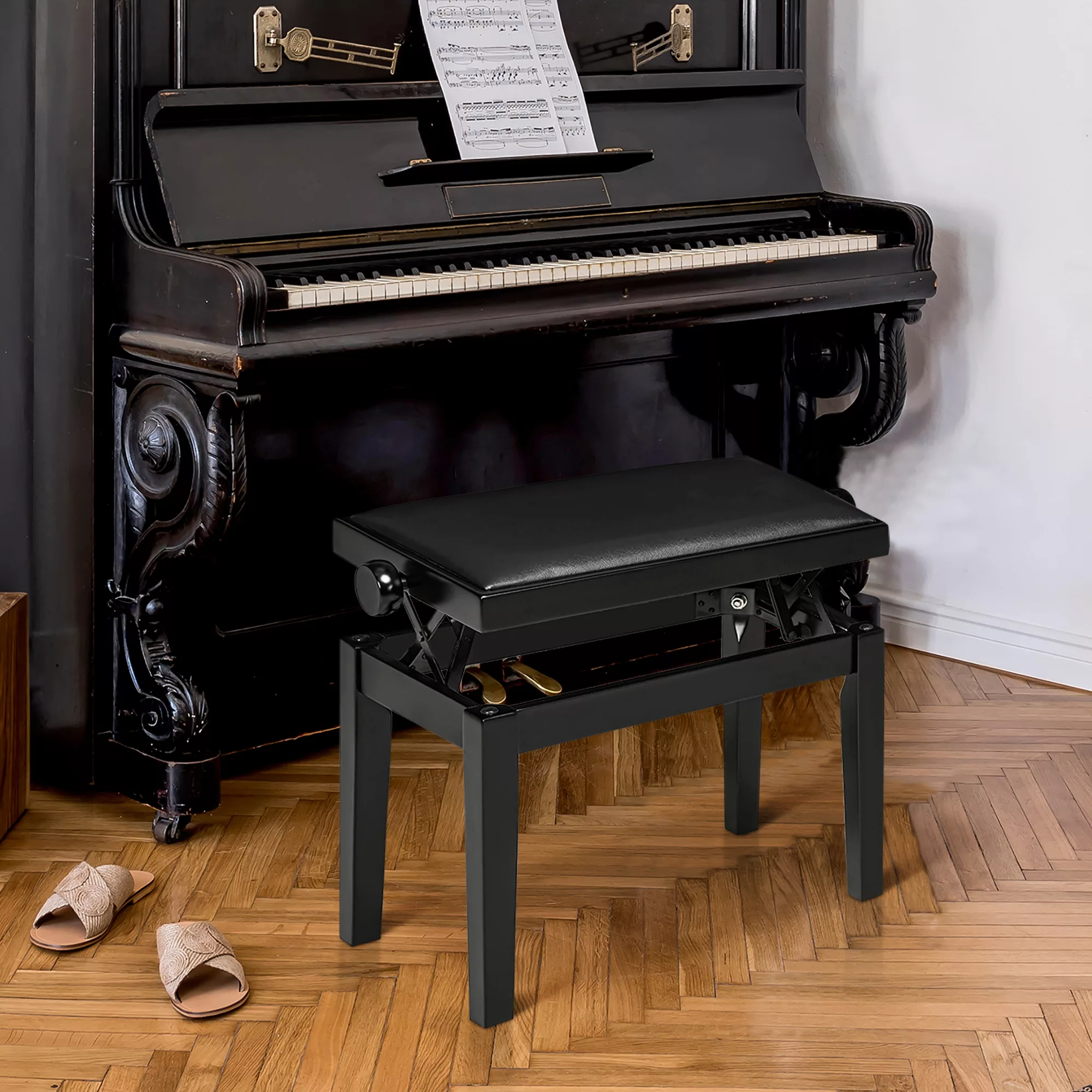 HOMCOM Klavierhocker Höhenverstellbare Klavierbank mit Lederkissen Pianoban günstig online kaufen