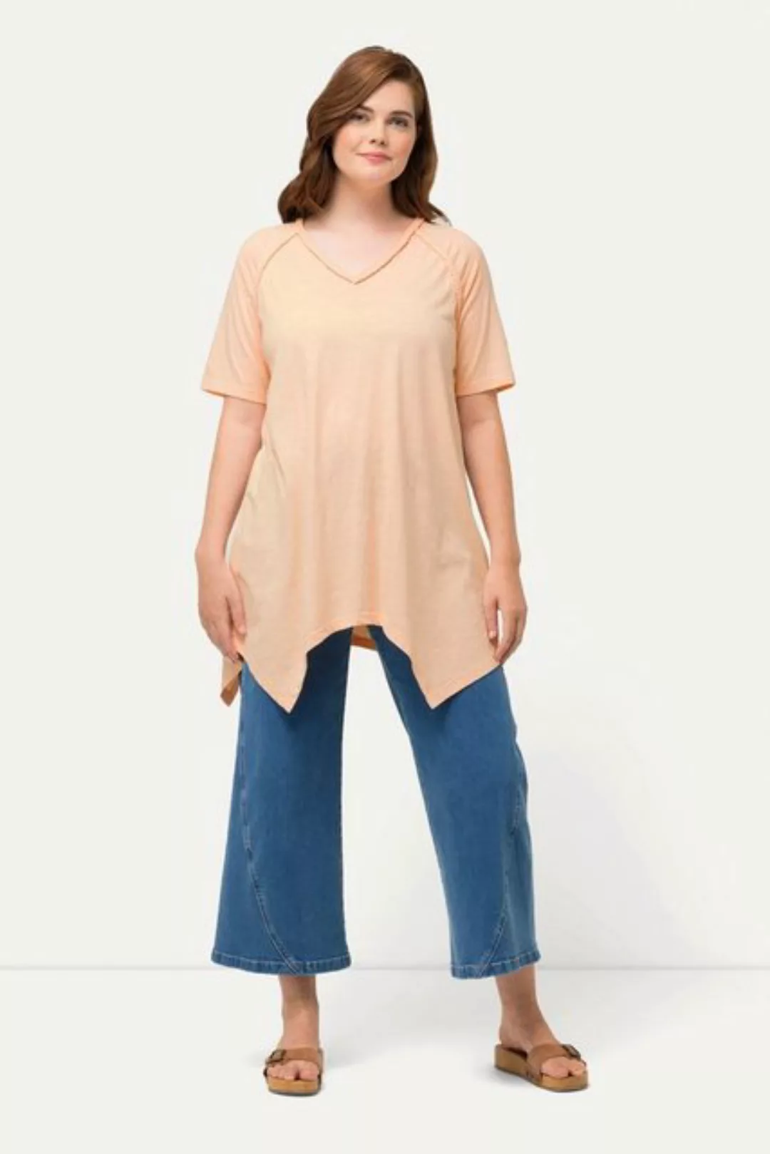 Ulla Popken Longshirt T-Shirt Zipfelsaum V-Ausschnitt Halbarm günstig online kaufen