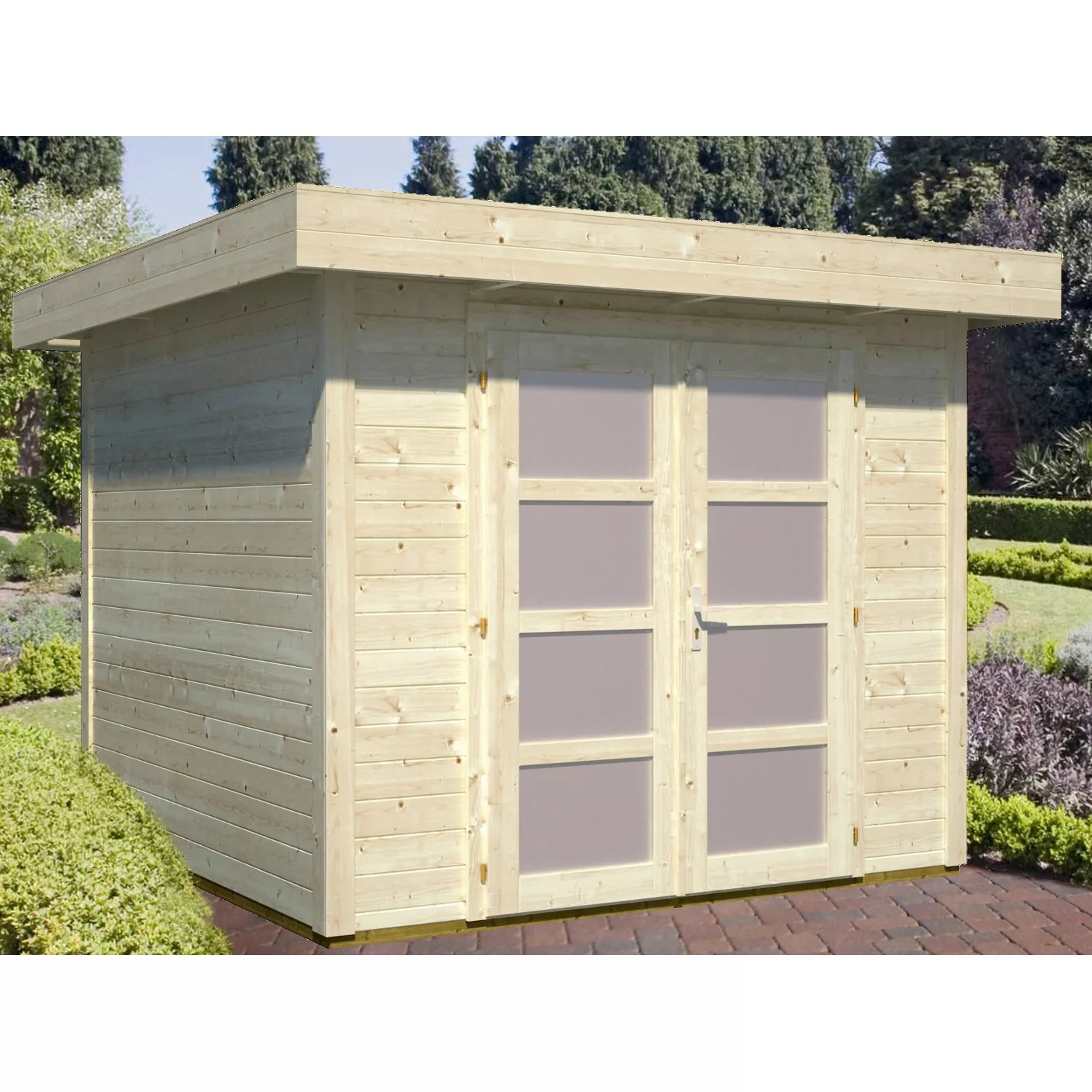 Palmako Lara Holz-Gartenhaus Natur Flachdach Unbehandelt 250 cm x 250 cm günstig online kaufen