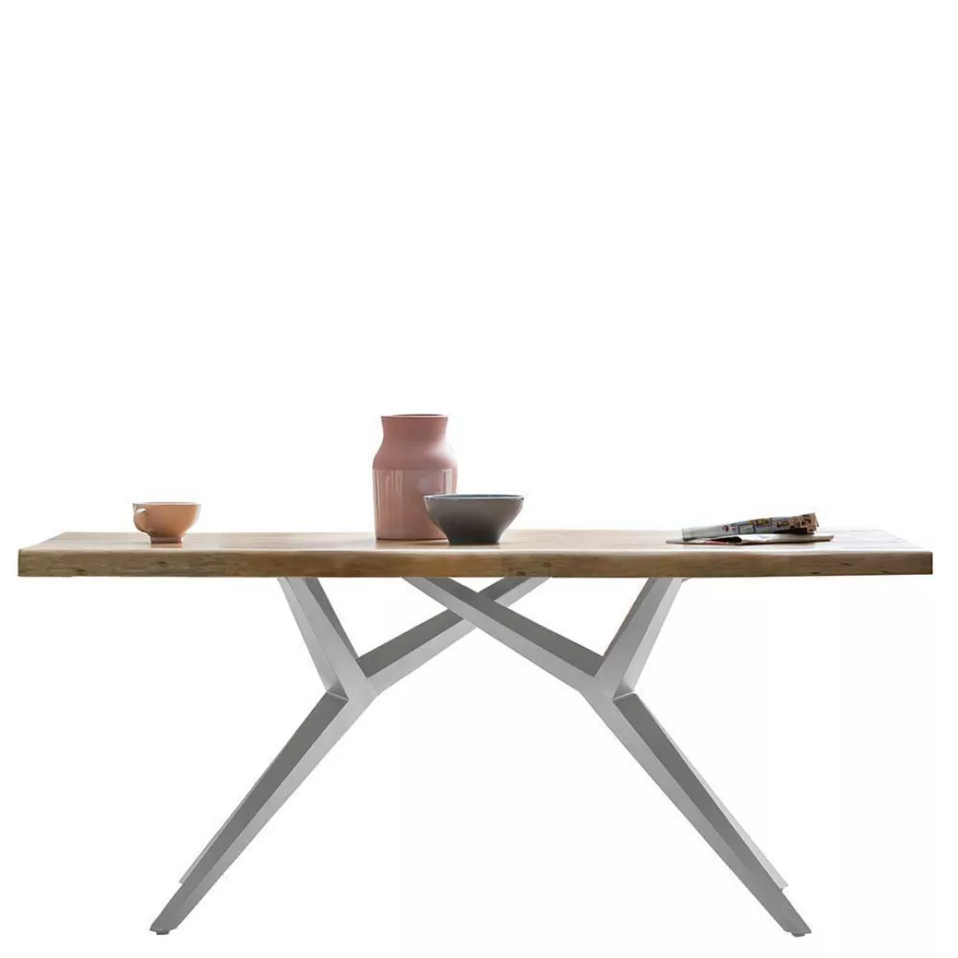 Esszimmer Tisch aus Mangobaum Massivholz und Eisen 4-Fußgestell in Altsilbe günstig online kaufen