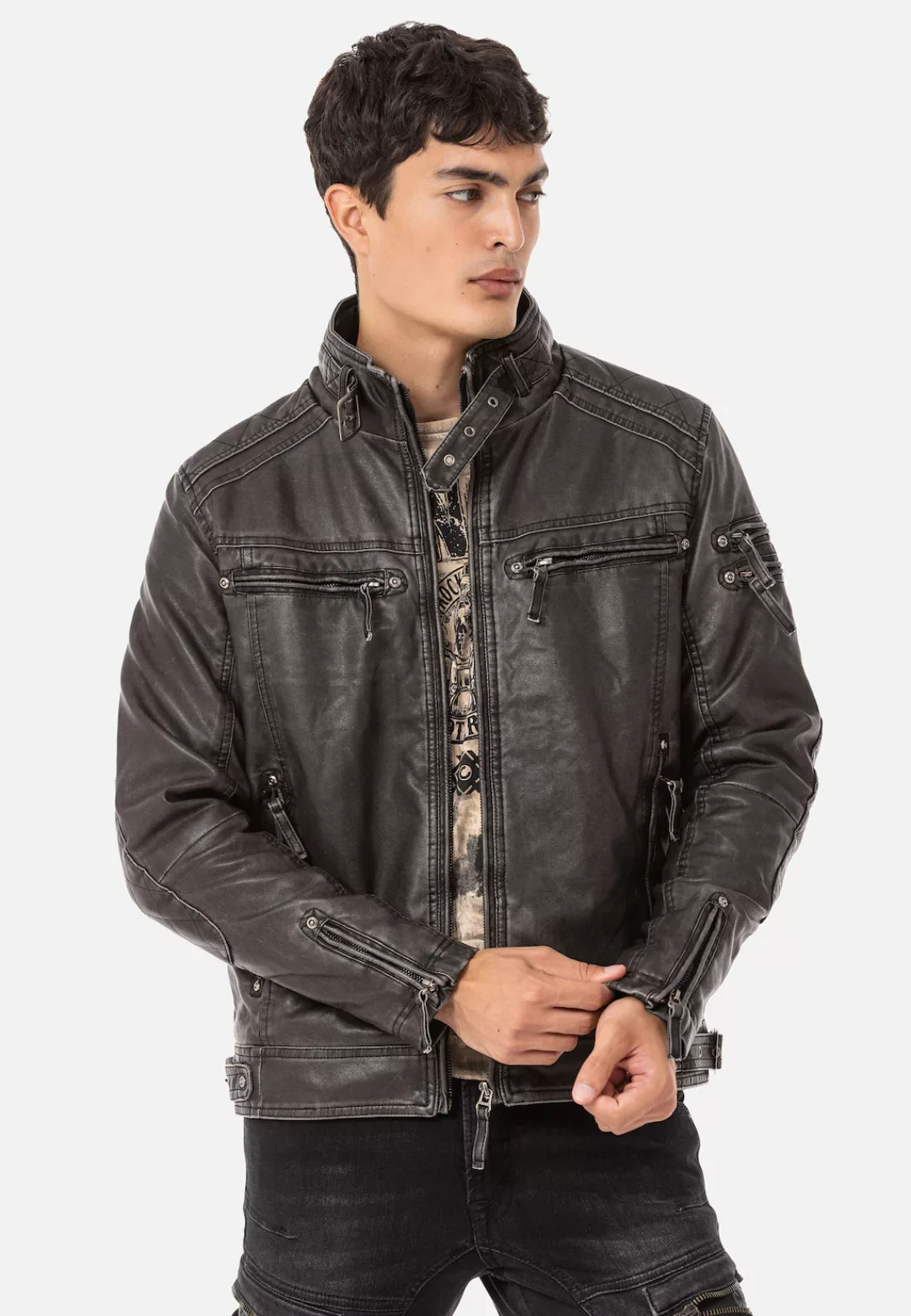 Cipo & Baxx Bikerjacke "Jacke", ohne Kapuze, im unifarbenen Look günstig online kaufen