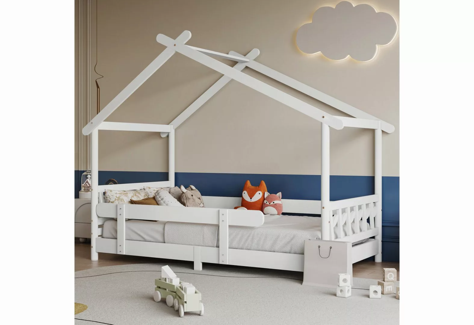 Flieks Hausbett Dream high, Schönes Kinderbett mit Rausfallschutz 200x90cm günstig online kaufen